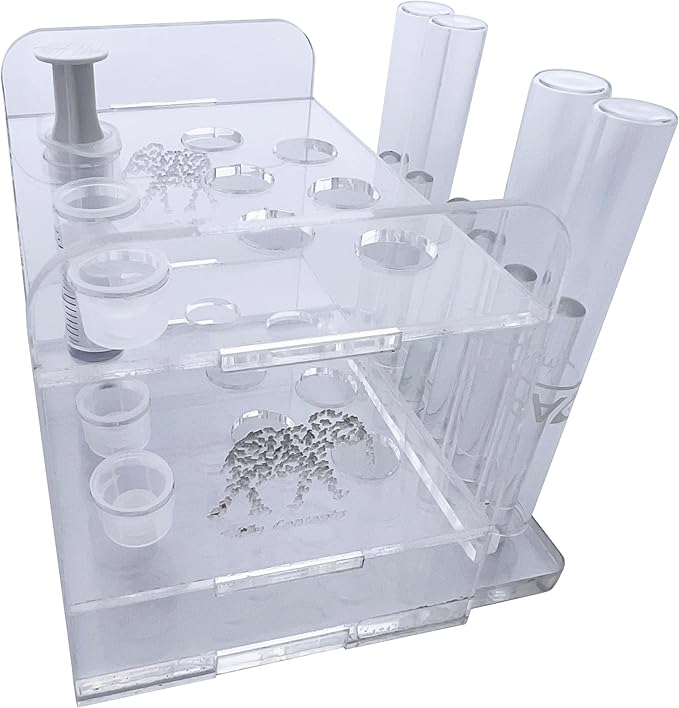 Aquarium Test Tube Holder, Hand-Made Rack w/ 6 Cap Holders for use w/API and TC Glass Test Tubes
