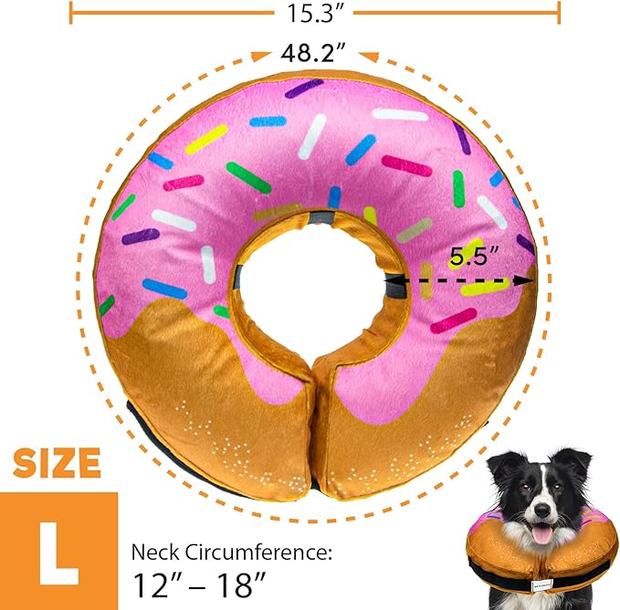 BENCMATE Protective Inflatable Collar for Dogs and Cats - Soft Pet Recovery Collar Does Not Block Vision E-Collar (Large, Donut-Strawberry)