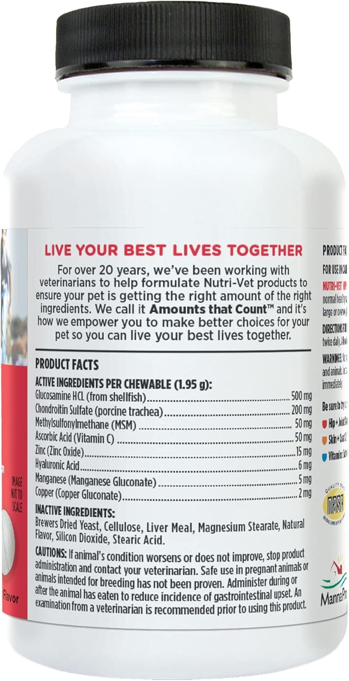 Nutri-Vet Hip & Joint Chewable Dog Supplements | Formulated with Glucosamine & Chondroitin for Dogs | 75 Count