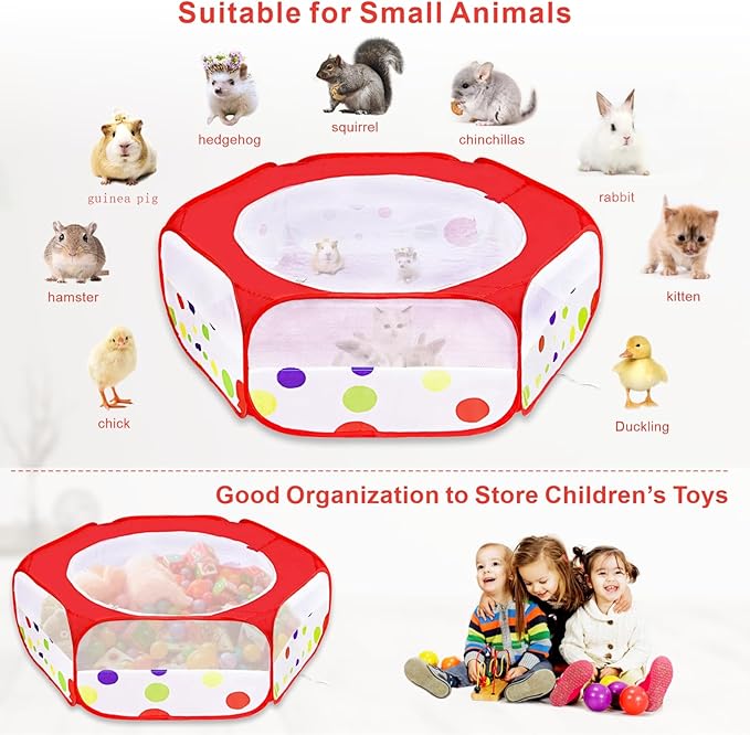 XIRGS Small Animal Playpen, Waterproof Small Pet Cage Tent Portable Outdoor Exercise Yard Fence with Top Cover Anti Escape Yard Fence for Kitten/Cat/Rabbits/Bunny/Hamster/Guinea Pig/Chinchillas