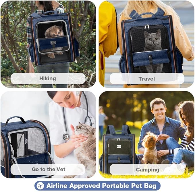 Lekebobor Large Cat Backpack Carrier Expandable Pet Carrier Backpack for Small Dogs Medium Cats Fit Up to 18 Lbs, Dog Backpack Carrier, Foldable Puppy Backpack Carrier for Travel, Hiking,Blue