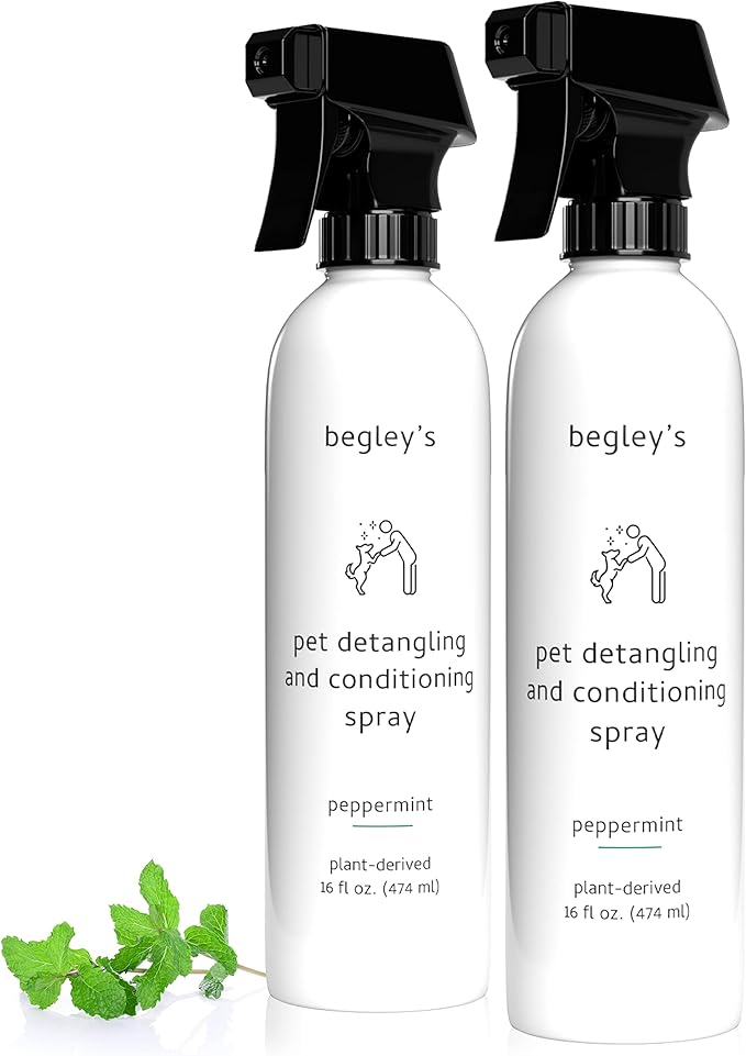 Begley's Natural Pet Detangling Spray - Premium Essential Oil Scented Detangler Spray for Dogs, Puppies & Cats - Dog Leave in Conditioner Spray - Dematting Spray for Dogs & Pets - 16 oz, Peppermint