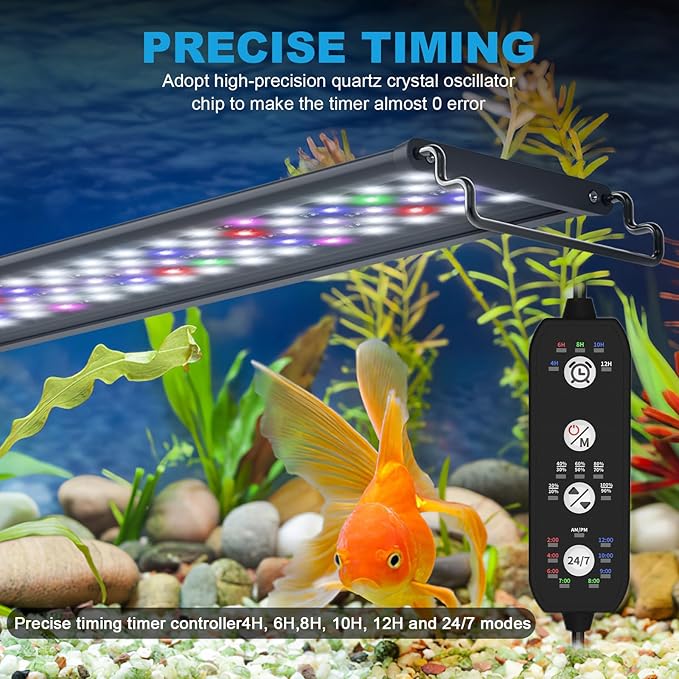 24/7 Mode LED Aquarium Light for Plants-Full Spectrum Fish Tank Light with Timer, Auto On/Off, 7 Colors, Adjustable Brightness, 3 Modes for 36 Inch to 42 Inch Freshwater Tank, 36W