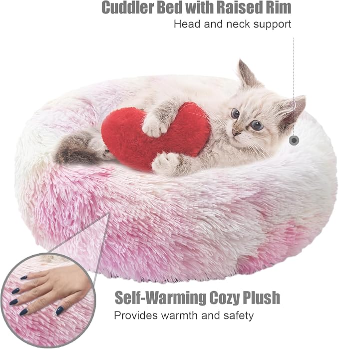 Aurako Cat Bed Dog Bed Round Cushion Pet Bed Mat Ultra Soft Plush Donut Sofa Comfortable Pillow Machine Washable Pet Cuddle Beds for Kitten Small Medium Large Dogs Cats 16" Iridescent