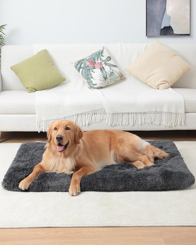 Dog Crate Pad Ultra Soft Dog Bed Mat Washable Pet Kennel Bed with Non-Slip Bottom Fluffy Plush Sleeping Mat for Large Medium Small Dogs, 41 x 27 Inch