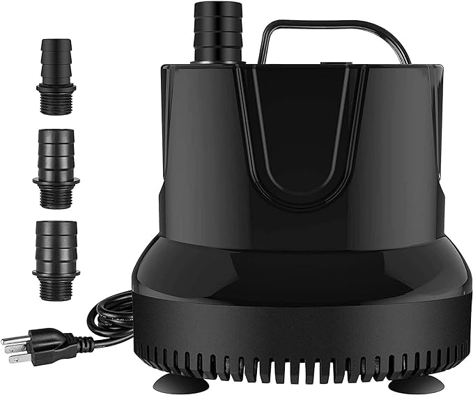 Simple Deluxe 800GPH Bottom Suction Submersible Pump (3000L/H, 60W) with 9.8ft High Lift, Fountain Pump with 3 Nozzles for Fish Tank, Pond, Aquarium, Hydroponics