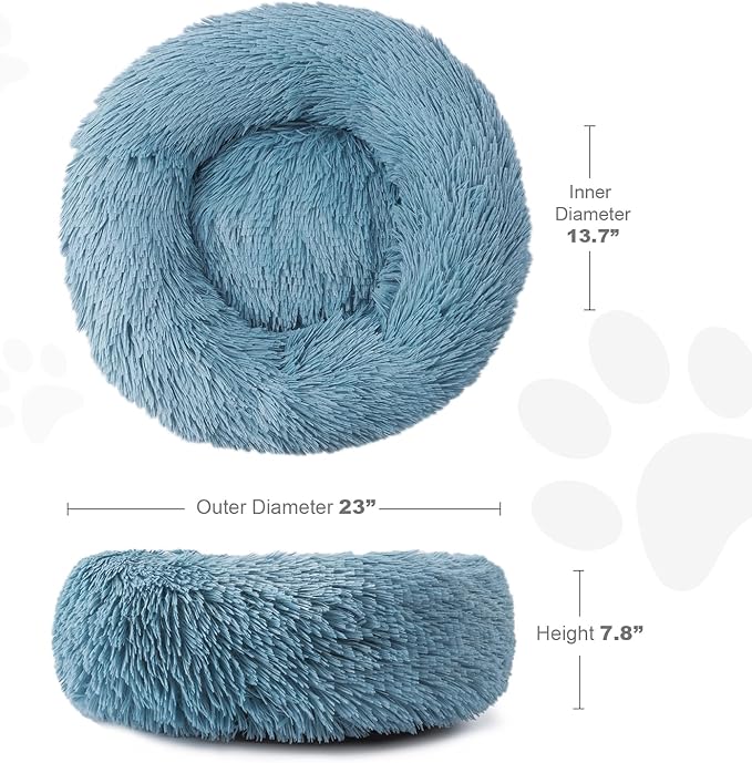 Aurako Cat Bed Dog Bed Round Cushion Pet Bed Mat Ultra Soft Plush Donut Sofa Comfortable Pillow Machine Washable Pet Cuddle Beds for kitten Small Medium Large Dogs Cats 23" Cyan