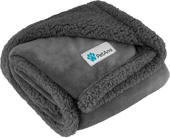 PetAmi WATERPROOF Dog Blanket for Medium Large Dog, Pet Puppy Blanket Couch Cover Protection, Sherpa Fleece Cat Blanket, Sofa Bed Furniture Protector Reversible Soft Plush Washable, 60x40 Gray Gray