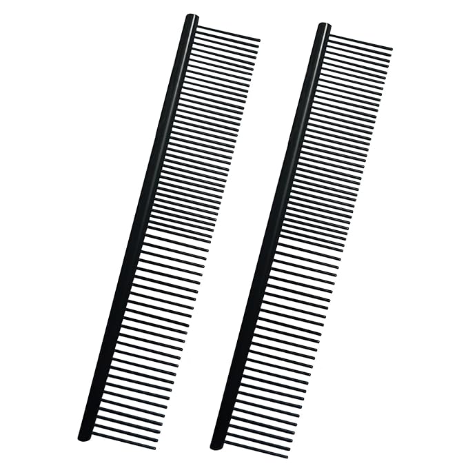 Kopal Dog Comb 2 Pack Metal Comb for Dogs and Cats, Rounded Teeth Pet Steel Combs, Rustproof Stainless Steel Combs, Cat Comb, Pet Dematting & Deshedding Brush, Pet Grooming Combs, 7.4in - Black