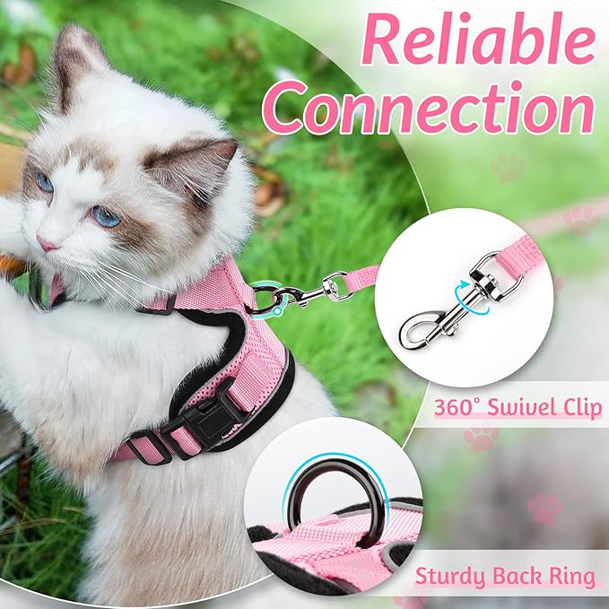 rabbitgoo Cat Harness and Leash for Walking, Escape Proof Soft Adjustable Vest Harnesses for Cats, Easy Control Breathable Reflective Strips Jacket, Pink, XS