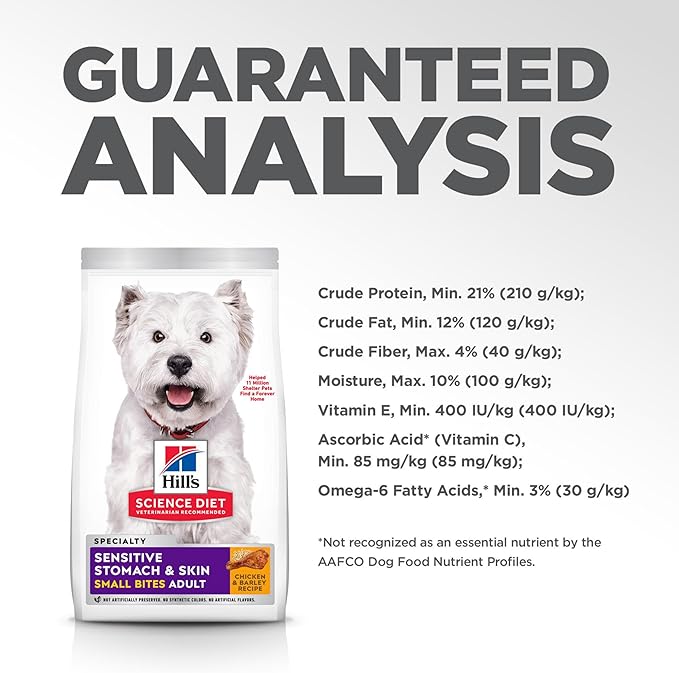 Hill's Science Diet Sensitive Stomach & Skin, Adult 1-6, Stomach & Skin Sensitivity Support, Small Kibble, Dry Dog Food, Chicken Recipe, 15 lb Bag