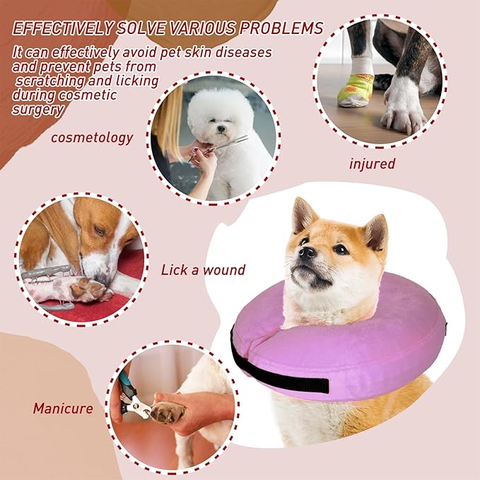 Inflatable Dog Collar-Soft Protective Cone for Dogs After Surgery,Dog Donut Collar Suitable for Dogs and Cats,Dog Cone Collar to Prevent Pets from Touching Stitches,Wounds,Rashes(Purple,XL)