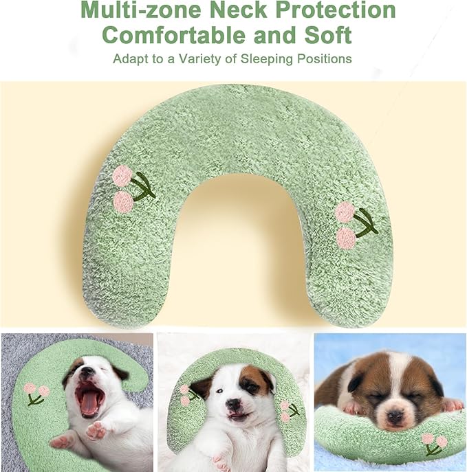 Dog Puppy Pet Pillow Cuddle Toy for Sleeping, Soothing Plush Soft Toy, Dog Calming Pillow Old Joint Relief, Puppy Stuffed Animal Toys U Shaped Neck Pillow (Small, Cherry)