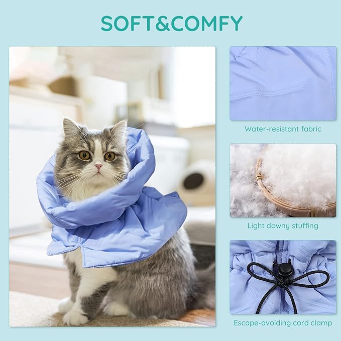 Cat Recovery Collar, Soft Adjustable Cat Cone Alternative, Lightweight Waterproof Fasteners Collars for Cats Kittens Puppies, After Surgery Stop Licking and Daily Use (Blue, M(Neck7.8-13.7"))