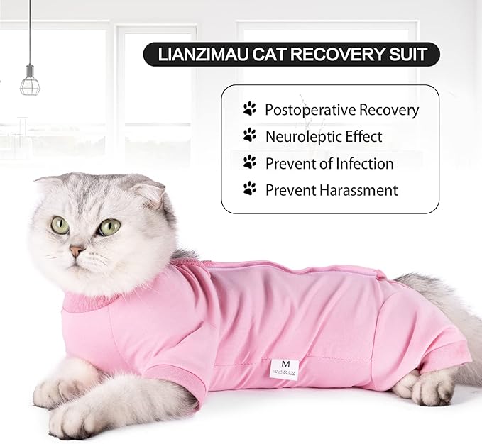 Cat Surgical Recovery Suit Professional for Male Female Dog Abdominal Wounds Cone E-Collar Alternative, Anti-Licking Or Skin Diseases Pet Surgical Recovery Pajama Suit, Soft Fabric Onesies for Cats