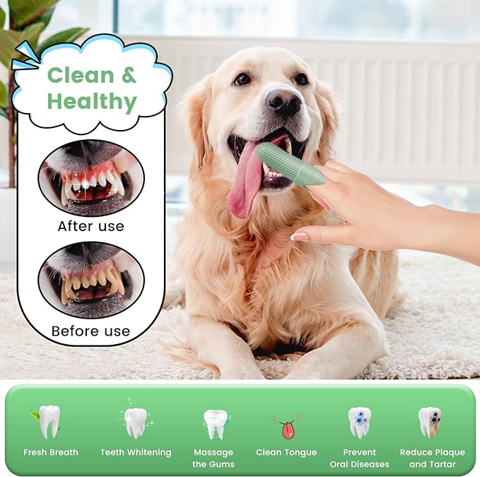 Dog Toothbrush, 4 Pack Dog Tooth Brush, 360° Cleaning Finger Toothbrush for Dogs, Food Grade Silicone Dog Finger Toothbrush Fits Most Fingers, Toothbrush for Dogs & Cats Dental Care