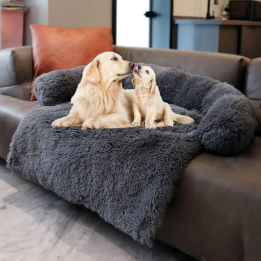 Dogs/Cats Bed Mats, Couch Cover for Dogs, Sofa Style Luxurious Mat for Pets, Waterproof Lining and Nonskid Bottom Perfect on Dog Crate, Cat Cage or in The Car. (Dark Gray, XXLPlus)