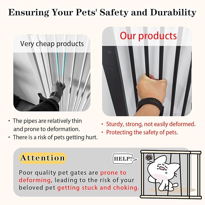 Extra Tall Pet Gate 55.12" High Pressure Mounted 59.25"-63.38" Extra Wide (9 Sizes) 1.37" Gap for Cat Dog Children Stairs Doorway Hallway No Drilling Auto-Close (59.25"-63.38", Black)