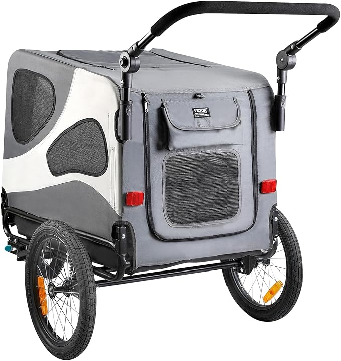 VEVOR Dog Bike Trailer, Supports up to 66/88/100 lbs, 2-in-1 Pet Stroller Cart Bicycle Carrier, Easy Folding Cart Frame with Quick Release Wheels, Universal Bicycle Coupler, Reflectors, Flag