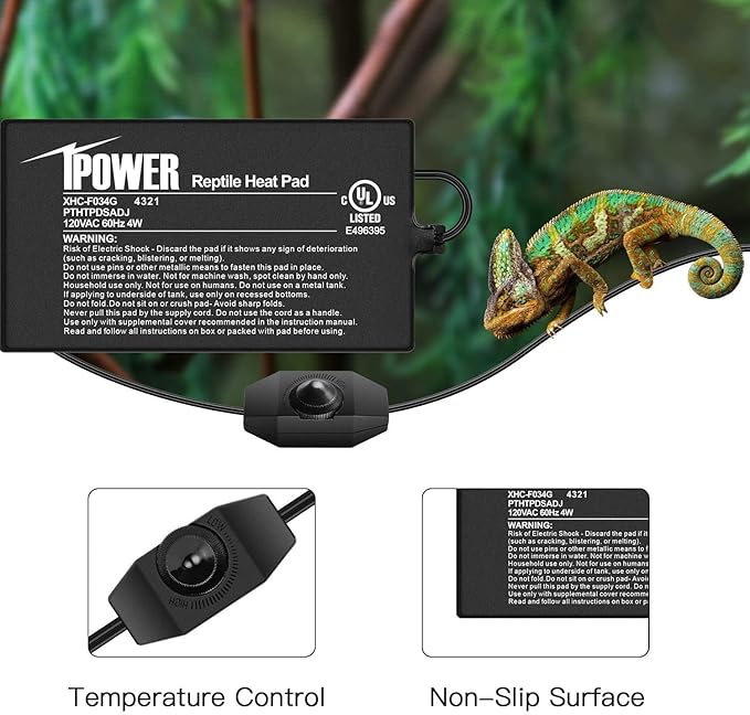 iPower Reptile Heat Mat Under Tank Warmer 4W/8W/16W/24W Terrarium Heater Heating Pad with Temperature Adjustable Controller Knob, Digital Thermometer and Hygrometerf or Amphibian, Multi Sizes