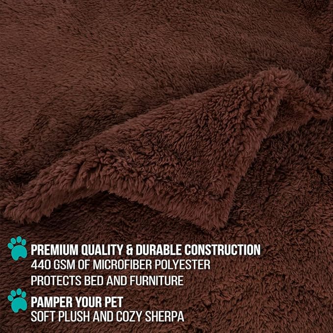 PetAmi Fluffy Waterproof Dog Blanket for Bed Large Dogs, Soft Warm Pet Sherpa Throw Pee Proof Couch Cover, Reversible Cat Blanket Sofa Crate Kennel Protector, Washable Mat Queen (Brown, 90x90)