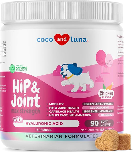 Joint Supplement for Dogs - 90 Soft Chews - with Green Lipped Mussel, Glucosamine, Turmeric, Fish Oil, MSM and Yucca Schidigera (Soft Chews Max Strength)