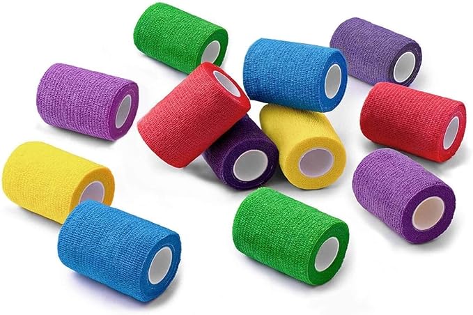 WePet Pet Wrap, Self-Adhesive Non-Woven Bandage, Emergency Cohesive Gauze, for Dogs, Cats, Horse, Birds, Wounds, Wrist Healing, Ankle Sprain, 3 Inch, 12 Rolls