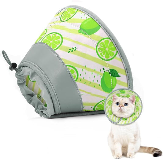 Cat Cone, Adjustable Cat Cone Collar Soft to Stop Licking, Foldable Cute Cat Cone Alternative, Water Resistant Neck Cone for Cats, Lightweight Cat Recovery E Collar for Cat Kitten（Green，S-001