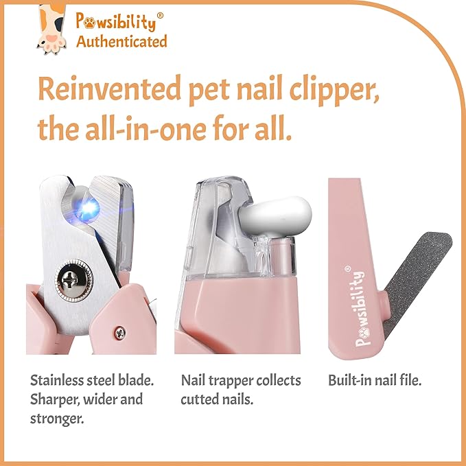 Reinvented Pet Nail Clippers for Your Pal - USB Rechargeable LED Light for Bloodline | Razor Sharp and Durable Blade | Vets Recommended Trimming Tool for Dogs and Cats - Pink