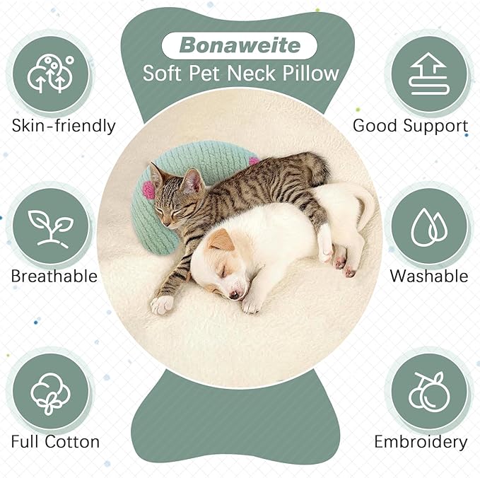 Bonaweite Cat Pillow, Soft Calming Pillow for Dogs, Pet Neck Pillows for Cervical Protection and Sleeping Support, Cat Calming Toy for Anxiety Relief, U-Shaped Soothing Cuddler