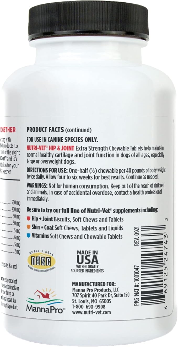 Nutri-Vet Hip & Joint Chewable Dog Supplements | Formulated with Glucosamine & Chondroitin for Dogs | 75 Count