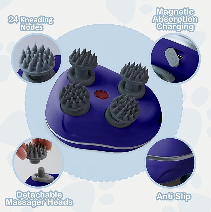 Scalp Massager Pet-Friendly Silicone Massage Brush - Soothing Head, Scalp and Body Scrubber for Pets - Cat Face Electric Sratchers - Gentle Grooming Tool for Ultimate Relaxation (Blue)