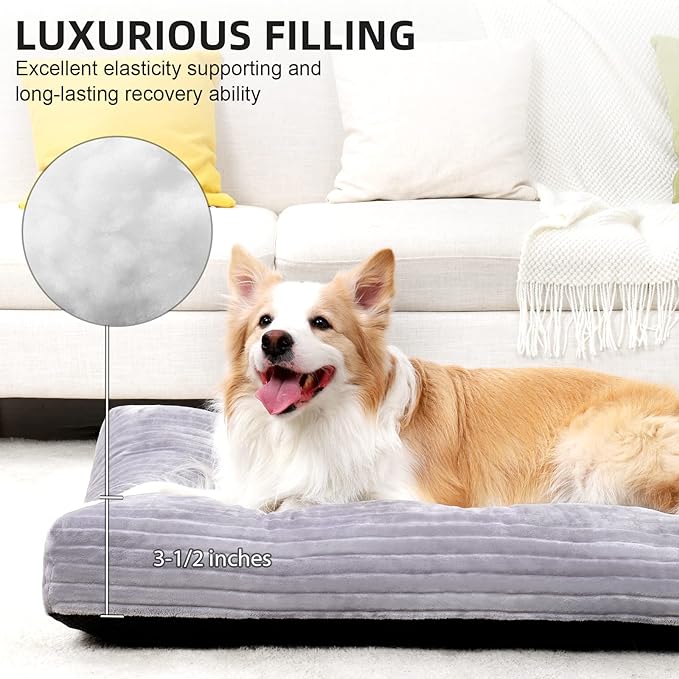 Dog Crate Bed Washable Dog Beds for Large Dogs Deluxe Thick Flannel Fluffy Comfy Kennel Pad Anti-Slip & Anti-Scratch Pet Sleeping Mat, 35 x 23 Inch, Light Gray