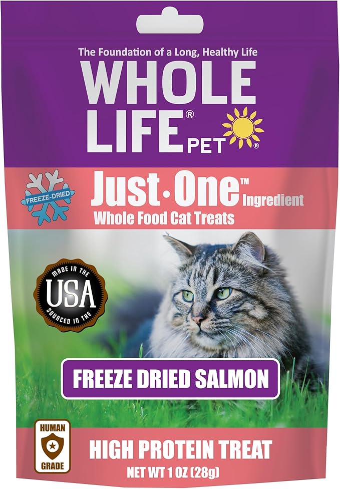 Whole Life Pet Just One Salmon - Cat Treat Or Topper - Human Grade, Freeze Dried, One Ingredient - Protein Rich, Grain Free, Made in The USA