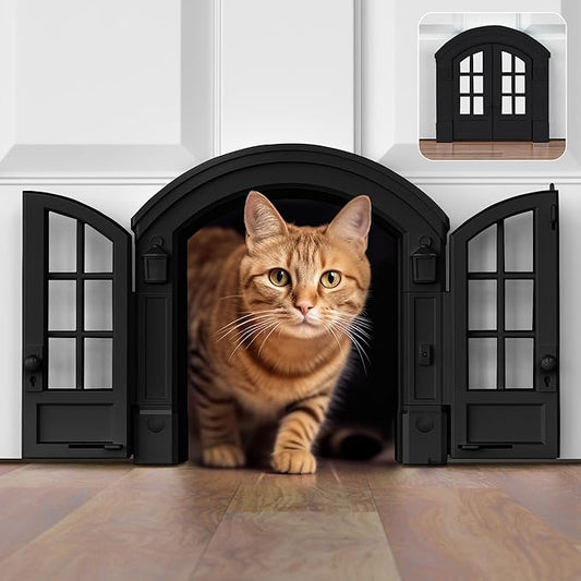 Purrfect Portal French Cat Door - Stylish No-Flap Cat Door Interior Door for Average-Sized Cats Up to 20 lbs, Easy DIY Setup, Secured Installation in Minutes, No Training Needed, 7.13 x 8.32”