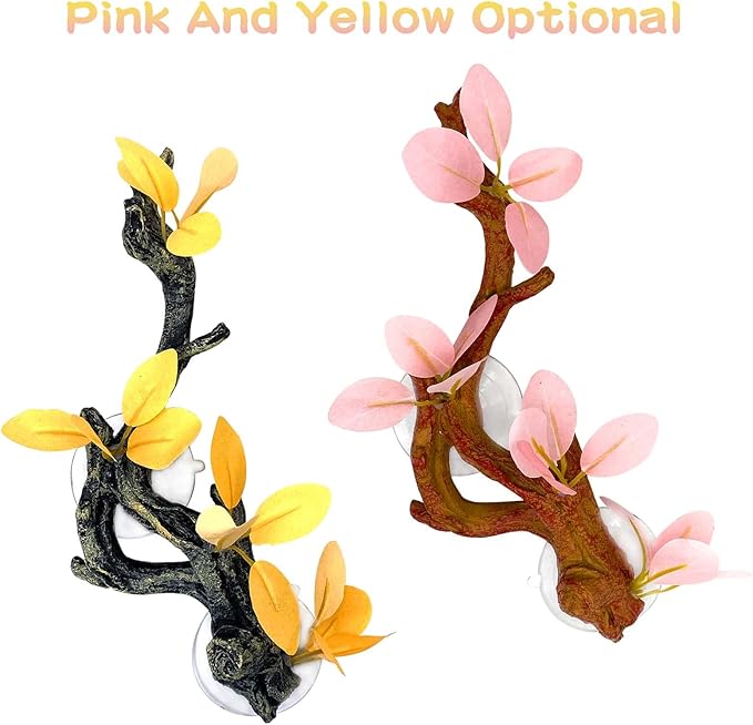 kathson 2 PCS Reptile Corner Branch, Lizard Climb Branches Decor Terrarium Plant Decoration with Suction Cup Reptile Tank Plant Ornament for Bearded Dragons Gecko Snake Spider Frog (Pink)