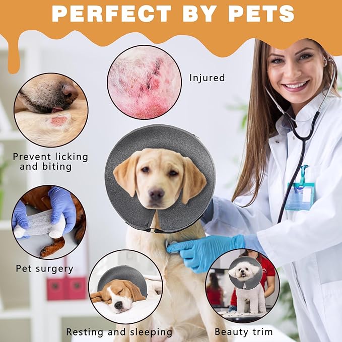 Inflatable Dog Cone Collar Alternative After Surgery - Soft Pet Recovery Collar & Cone for Large Medium Small Dogs to Stop Licking, Protective Dog Neck Donut Collar Does Not Block Vision E-Collar, M