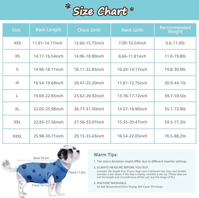 Dog Recovery Suit, Professional Dog Surgery Suit Post Spay, Neuter, Abdominal Surgical Suit for Male Female Dogs Can Pee, Prevent Licking Soft Breathable Cotton Covers Wound (Blue, Medium)