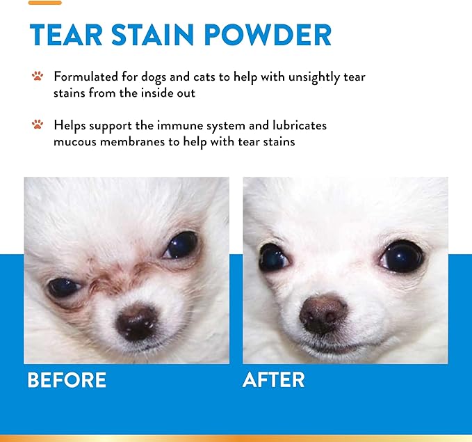 NaturVet – Tear Stain Plus Lutein | Eliminates Unsightly Tear Stains | Enhanced with Cranberry Extract, Calcium Ascorbate & Oregon Grape Root | for Dogs & Cats | 200 Gram Powder