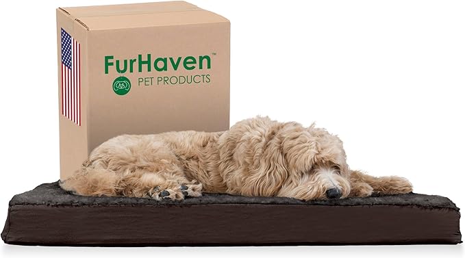 Furhaven Cooling Gel Dog Bed for Large/Medium Dogs w/ Removable Washable Cover, For Dogs Up to 55 lbs - Ultra Plush Faux Fur & Suede Mattress - Chocolate, Large