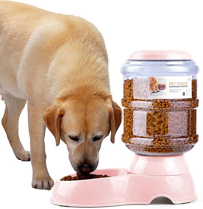 Automatic Dog Feeders, Dog Feeder Dispenser for Large Dogs, Basic Gravity Automatic Dog Cat Feeder, Dry Food Storage Container Bowl 1 Gallon Capacity, Travel Supply Feeder for Large Dog