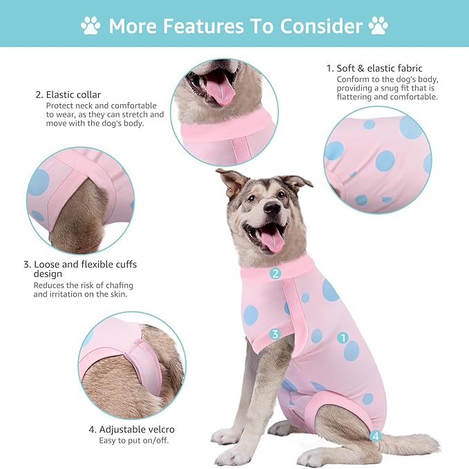 Dog Recovery Suit, Professional Dog Surgery Suit Post Spay, Neuter, Abdominal Surgical Suit for Male Female Dogs Can Pee, Prevent Licking Soft Breathable Cotton Covers Wound (Pink, XX-Large)