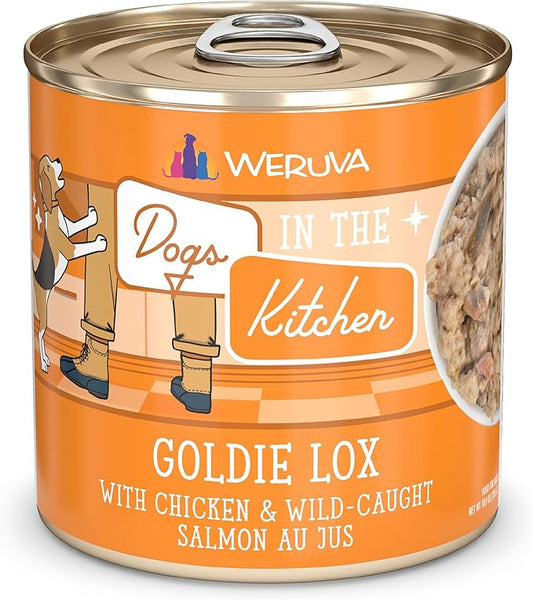 Weruva Dogs in The Kitchen, Goldie Lox with Chicken & Wild-Caught Salmon Au Jus Dog Food, 10oz Can (Pack of 12)