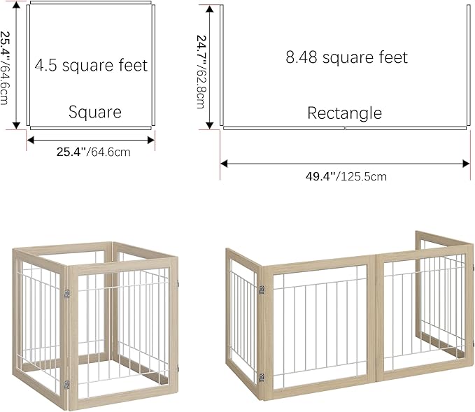 Folding No-Assembly Pet Gate 96" Wide, 30" Tall Wooden Dog Gate, Freestanding Wire Pet Gate, Pet Puppy Safety Fence, with 2PCS Support - Natural White