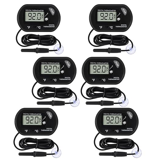 6Pcs Aquarium Thermometer Fish Tank Thermometer Reptile Thermometer Terrarium Water Temperature Test Digital Thermometer with LCD Display Fahrenheit/Celsius(℉/℃)