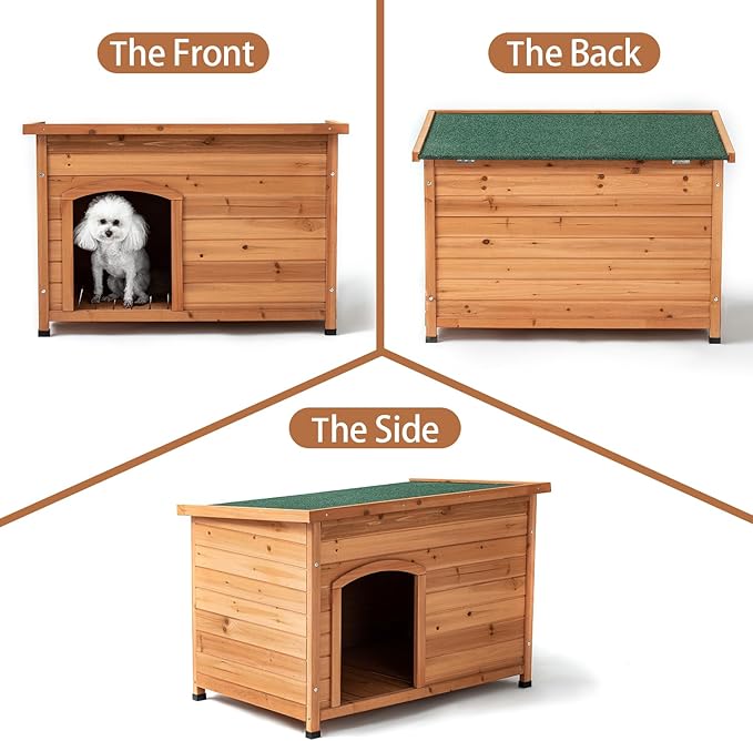 TAKUKA Outdoor Wooden Dog House for Small Medium Large Sized Dogs，Extra Waterproof Durable Dog Kennel with Wooden Floor for Garden Backyard Farm (newL)
