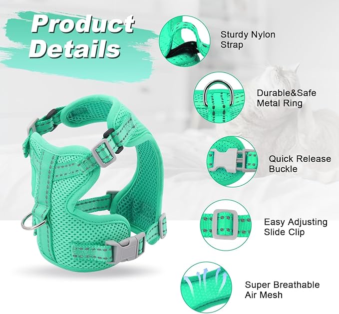 Supet Cat Harness and Leash Set for Small to Large Cats Adjustable Cat Vest Harness with Reflective Trim Universal Cat Leash and Harness for Cats/Puppies Outdoor Walking