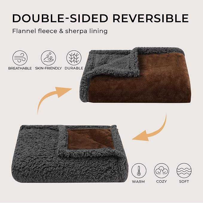 Luciphia Waterproof Blanket for Large Dogs Liquid Proof Furniture Protector Washable Pet Reversible Bed Cover for Couch Soft Sherpa Fleece Cat Blanket for Small Medium Brown X-Large（85" x 57"）