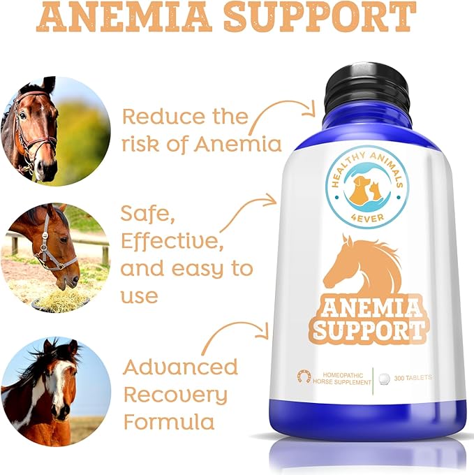 Healthy Animals 4Ever All-Natural Horse Anemia Support - Helps Prevent Diseases and Parasites - Supplements for Horses - Homeopathic & Highly Effective - 300 Tablets