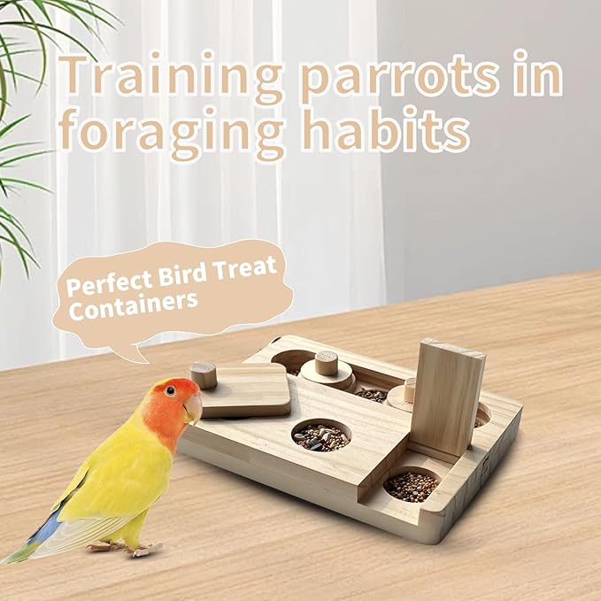 Wooden Bird Foraging Puzzle Toys, Parrot Enrichment Toys for Parrots Parakeet, Cockatiel, Sun Conures, Caique, Cockatoo, Small Pet Interactive Mental Enrichment Foraging Toys